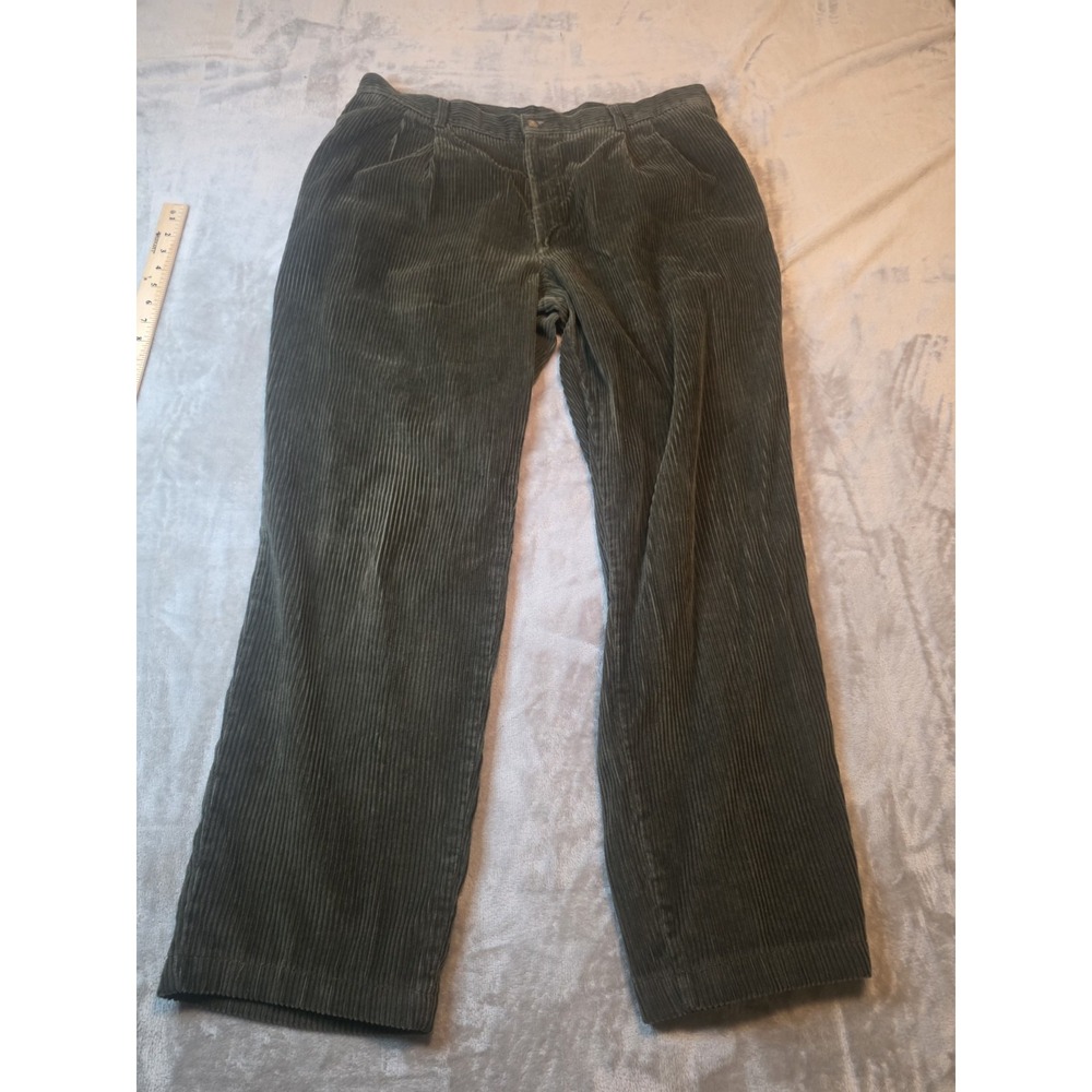 Savane Mens Pants 38x32 Olive Green Corduroy Ivy Flat Front Straight Casual
